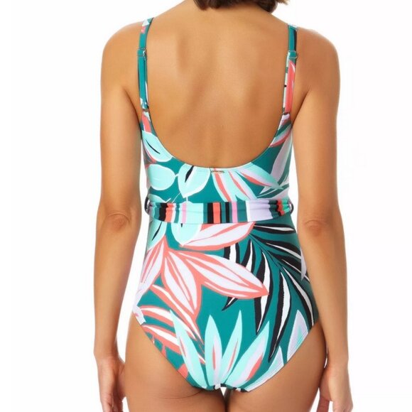 Anne Cole Plus Size Zesty Tropical Belted Scoop-Neck One-Piece Swimsuit - Picture 12 of 12